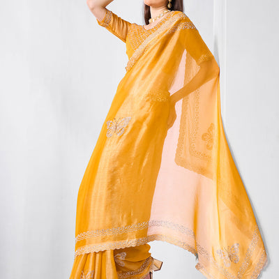Embellished Beads and Stone Organza Saree With Blouse Piece