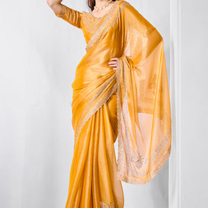 Embellished Beads and Stone Organza Saree With Blouse Piece