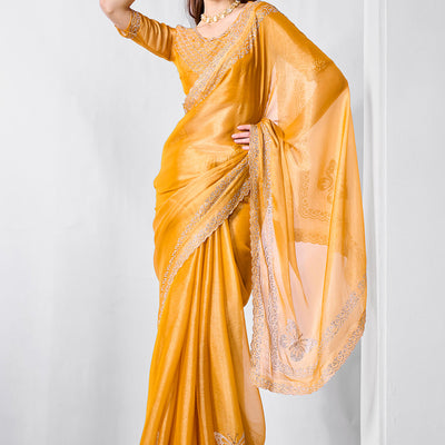 Embellished Beads and Stone Organza Saree With Blouse Piece