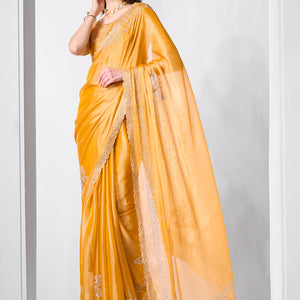 Embellished Beads and Stone Organza Saree With Blouse Piece