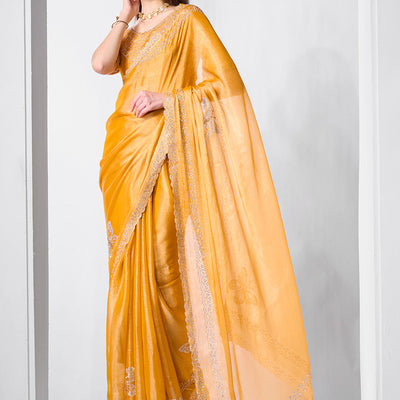 Embellished Beads and Stone Organza Saree With Blouse Piece