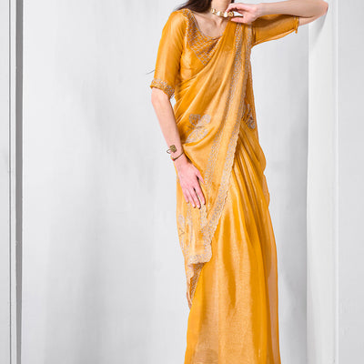 Embellished Beads and Stone Organza Saree With Blouse Piece