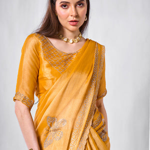 Embellished Beads and Stone Organza Saree With Blouse Piece