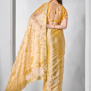 Embroidered Embellished Chiffon Saree With Blouse Piece