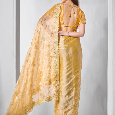 Embroidered Embellished Chiffon Saree With Blouse Piece