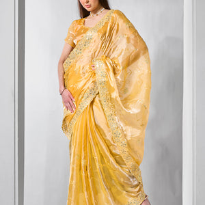 Embroidered Embellished Chiffon Saree With Blouse Piece
