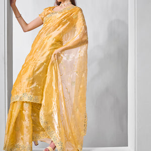 Embroidered Embellished Chiffon Saree With Blouse Piece
