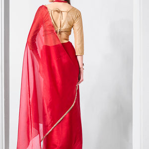 Embellished Solid Organza Saree With Blouse Piece