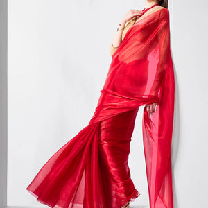 Embellished Solid Organza Saree With Blouse Piece