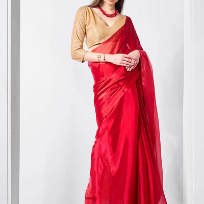 Embellished Solid Organza Saree With Blouse Piece