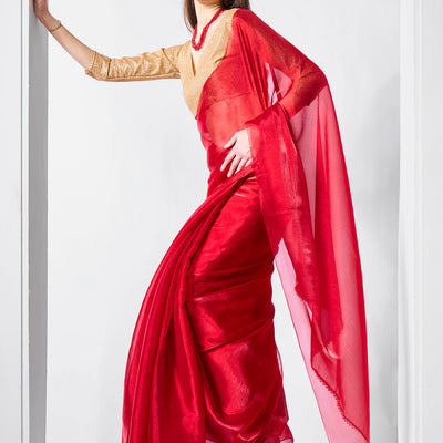Embellished Solid Organza Saree With Blouse Piece