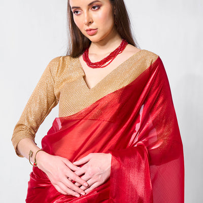 Embellished Solid Organza Saree With Blouse Piece