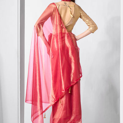 Solid Tissue Saree with Hanging With Blouse Piece