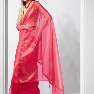 Solid Tissue Saree with Hanging With Blouse Piece