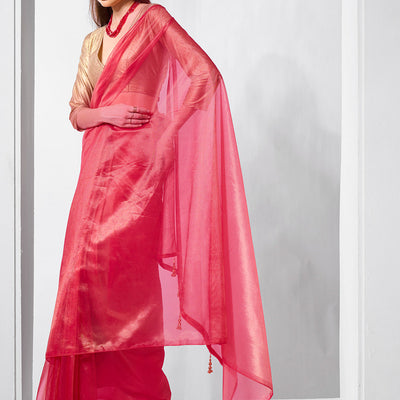 Solid Tissue Saree with Hanging With Blouse Piece