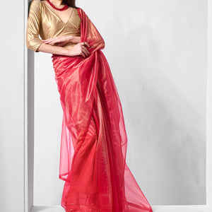 Solid Tissue Saree with Hanging With Blouse Piece