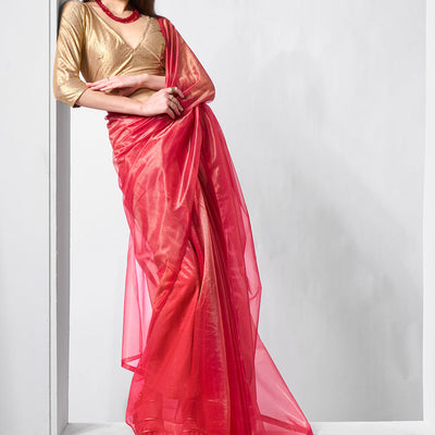 Solid Tissue Saree with Hanging With Blouse Piece