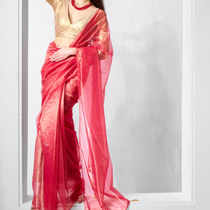 Solid Tissue Saree with Hanging With Blouse Piece