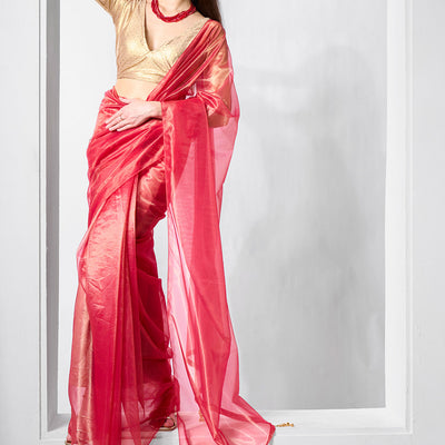 Solid Tissue Saree with Hanging With Blouse Piece