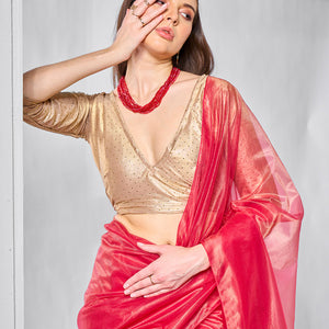 Solid Tissue Saree with Hanging With Blouse Piece