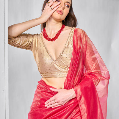 Solid Tissue Saree with Hanging With Blouse Piece