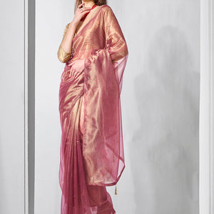 Solid Tissue Saree with Hanging With Blouse Piece