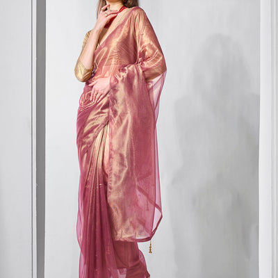 Solid Tissue Saree with Hanging With Blouse Piece