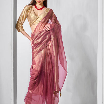 Solid Tissue Saree with Hanging With Blouse Piece