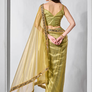 Mirror Work Lace Saree With Blouse Piece