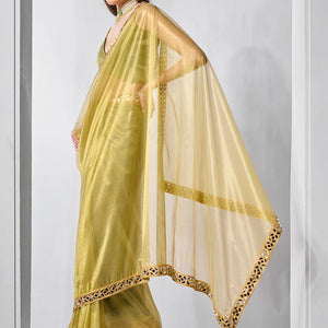 Mirror Work Lace Saree With Blouse Piece