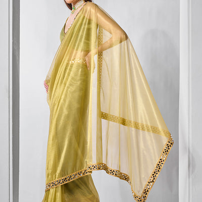 Mirror Work Lace Saree With Blouse Piece