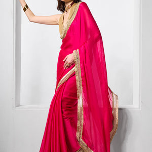 Embellished Satin Saree With Blouse Piece
