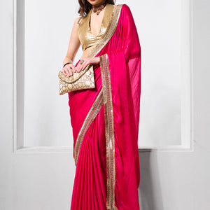 Embellished Satin Saree With Blouse Piece