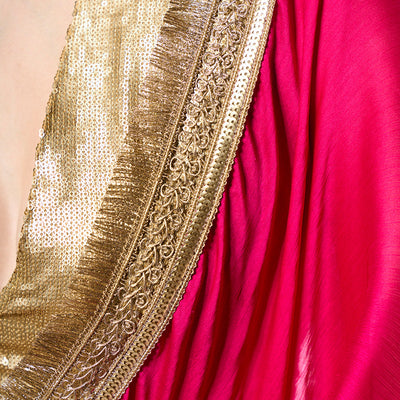Embellished Satin Saree With Blouse Piece