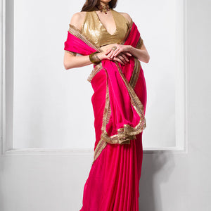 Embellished Satin Saree With Blouse Piece