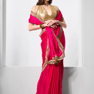 Embellished Satin Saree With Blouse Piece