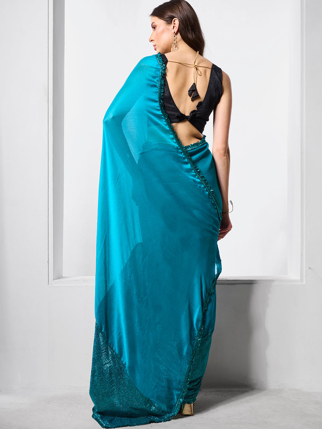 Embellished Satin Saree With Blouse Piece