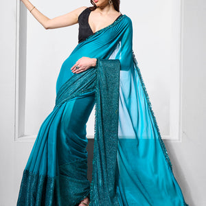 Embellished Satin Saree With Blouse Piece
