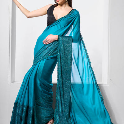 Embellished Satin Saree With Blouse Piece