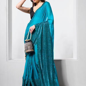Embellished Satin Saree With Blouse Piece