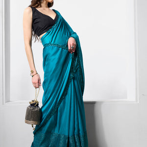 Embellished Satin Saree With Blouse Piece
