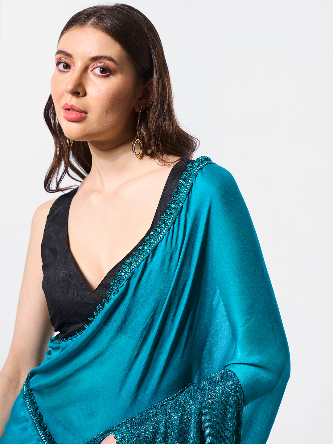 Embellished Satin Saree With Blouse Piece
