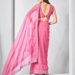 Embroidered Embellished Chiffon Saree With Blouse Piece