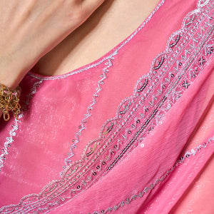 Embroidered Embellished Chiffon Saree With Blouse Piece