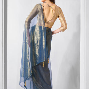 Solid Tissue Saree with Hanging With Blouse Piece