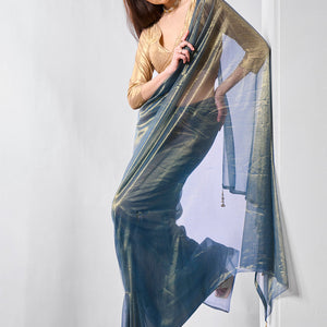 Solid Tissue Saree with Hanging With Blouse Piece