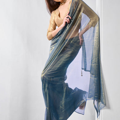 Solid Tissue Saree with Hanging With Blouse Piece