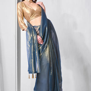Solid Tissue Saree with Hanging With Blouse Piece