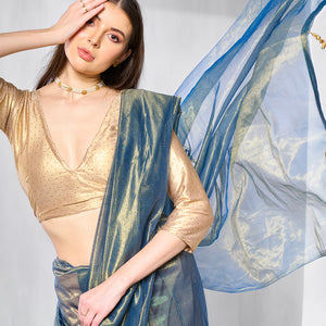 Solid Tissue Saree with Hanging With Blouse Piece