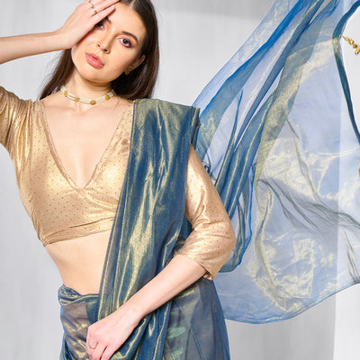 Solid Tissue Saree with Hanging With Blouse Piece